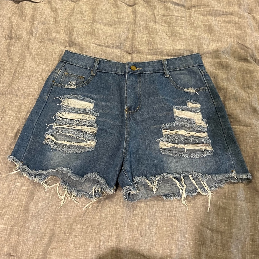 Women’s Jean Shorts with Heavy Distressing